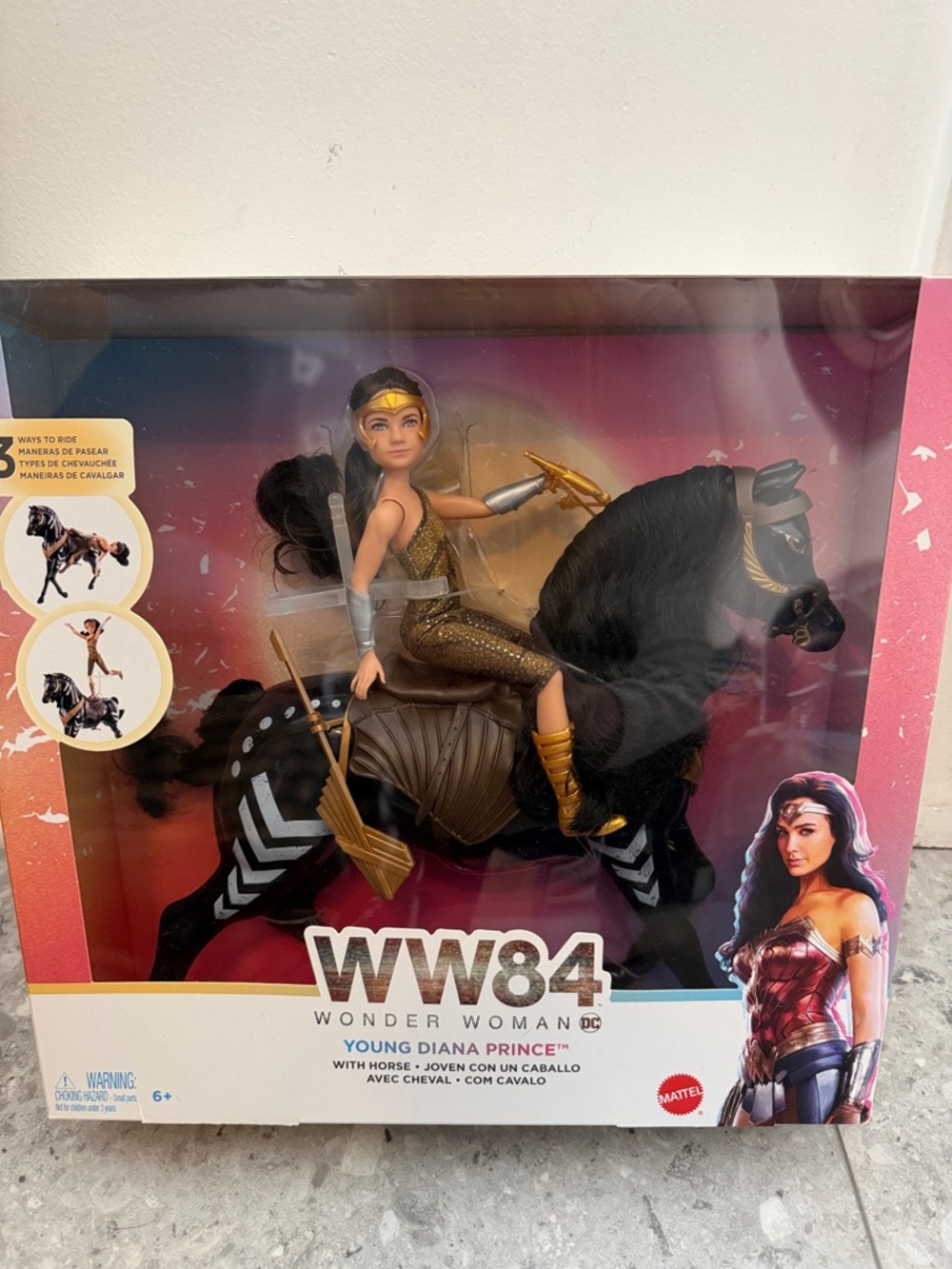 BN WW84 Wonder Woman Young Diana Prince Doll with Black Horse - Gold Armor